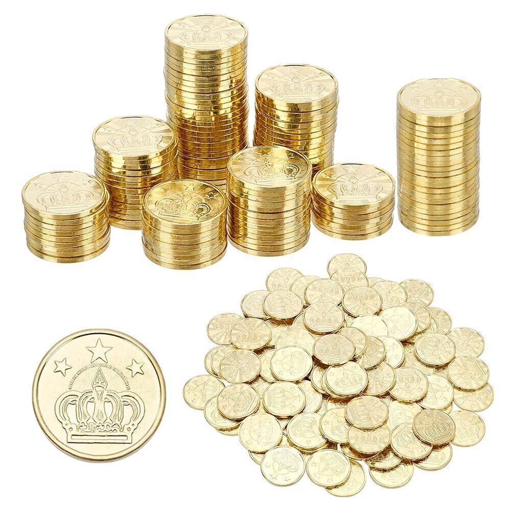 4638 100 Pcs Metal Gold Crown Casino Coins with Storage Box, Play Gold